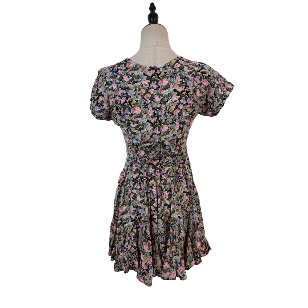 Vtg 90s Starina Babydoll Mini Dress Size S Floral  Rayon Tie Back Fairy Grunge - Picture 5 of 11